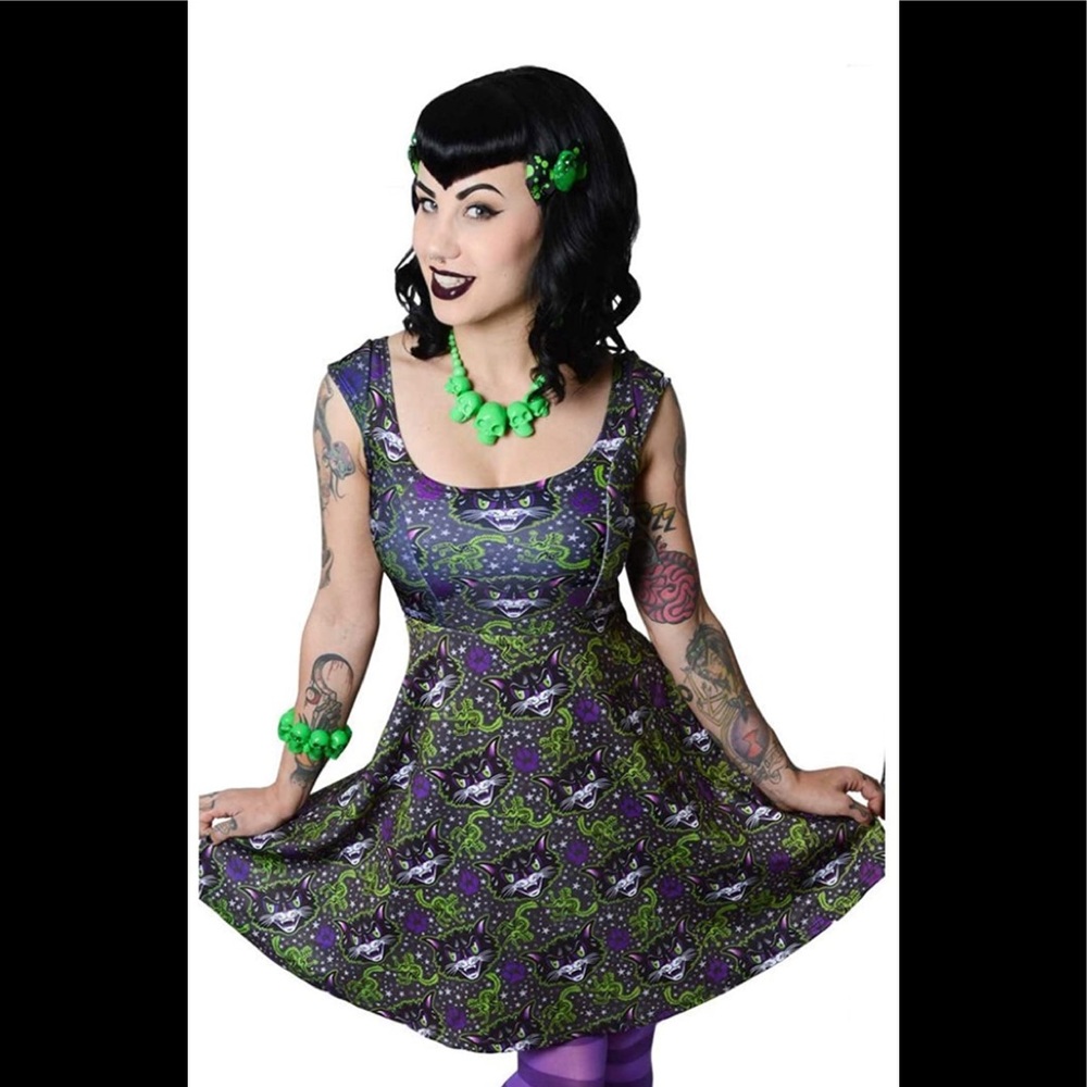 Kreepsville 666 Kattitude Marilyn Spooky Cat Dress NEW!